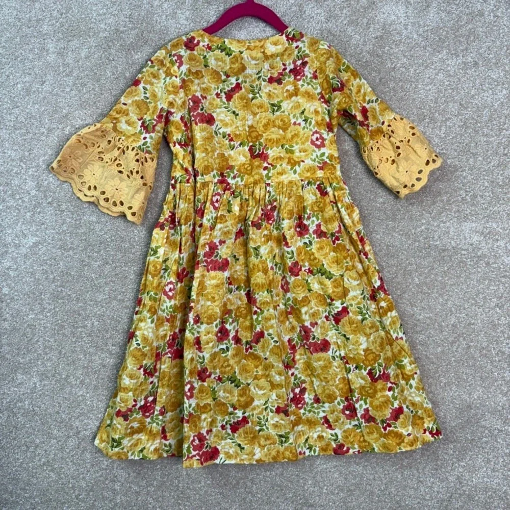 UTSA KIDS‎ Dress Girls 7/8 Yellow Cotton Floral Boho Youth Kids